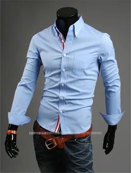 Poceni dostava vroče nove modne business casual slim fit dolžine rokavi srajce za moške obleko srajce prosti čas blagovne znamke 5 barv 35