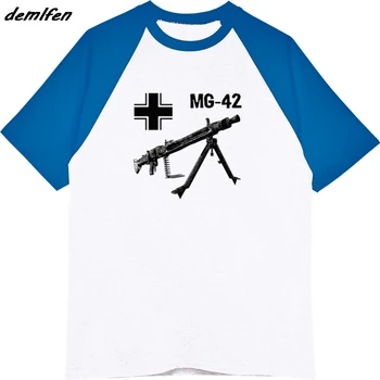 Poletje Moških Bombaž Raglan rokav T-shirt Mg 42 mitraljez Nemčiji po drugi svetovni Vojni T Shirt Casual Moški Hip Hop Tees Vrhovi Harajuku Ulične