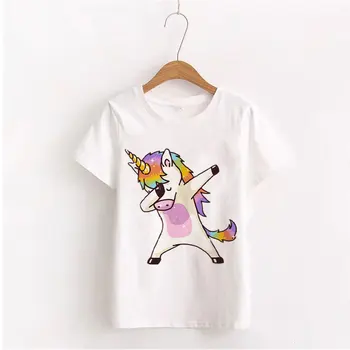 Poletje Ženske Obleke 2019 Harajuku Kawaii Ulične Bombaž Majica Rainbow Unicorn Hip Hop Smešno Estetske Tshirt Bombaža Ženske