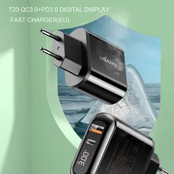 Polnilnik Dual Port digital display (Digitalni Zaslon za Hitro Polnjenje 3.0 PD Hitro Polnjenje USB-C Potovalni Napajalnik Za iPhone za Telefon Huawei