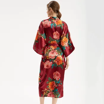Poročne Svoboden Kimono Kopalne Obleke Velikosti Saten Haljo Natisnjeni Cvet Ženske, Kopalni Plašč Sleepwear More Seksi Dolgo Rajon Nightgown