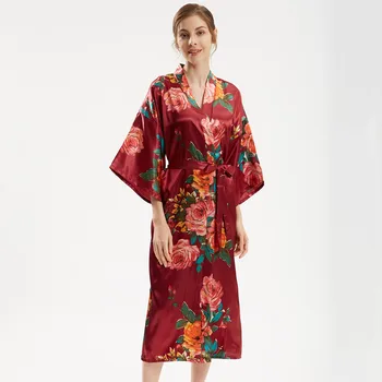 Poročne Svoboden Kimono Kopalne Obleke Velikosti Saten Haljo Natisnjeni Cvet Ženske, Kopalni Plašč Sleepwear More Seksi Dolgo Rajon Nightgown