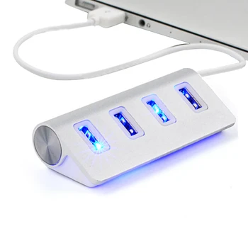 POWSTRO USB HUB Aluminija Mini 4 Port USB 2.0 High Speed HUB Razdelilnik Adapter HUB z Modro LED Za Prenosni RAČUNALNIK Macbook