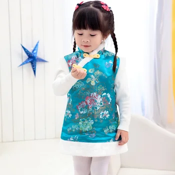Pozimi Kitajski Stil Dekle Obleko Bombaž Brez Rokavov Otroci Cheongsam Baby Dekleta Qipao