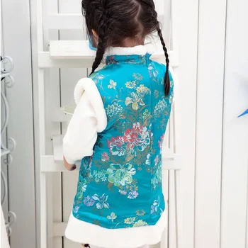 Pozimi Kitajski Stil Dekle Obleko Bombaž Brez Rokavov Otroci Cheongsam Baby Dekleta Qipao