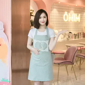 Predpasnik korejske modne ženske lepe ženske bombaž in lan kuhinja nepremočljiva kuhanje kuhinja kuhinja pasu kombinezon