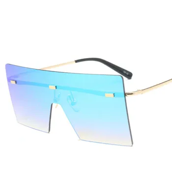 Prevelik Rimless Kvadratnih sončna Očala Za Ženske Letnik Modra Ogledalo 2020 Retro Očala za Sonce Ravno Top Enem Kosu Očala UV400