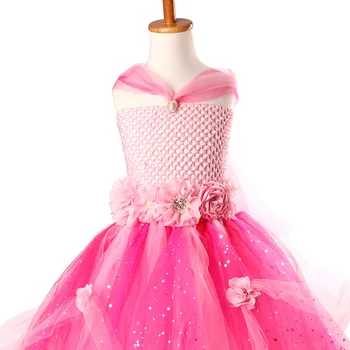 Princesa Cvetje Bleščice Zvezd Tutu Obleko za Deklice, Elsa Cvetlični Formalno Otrok Žogo Obleke Baby Družico Poroko TUTU Kostum