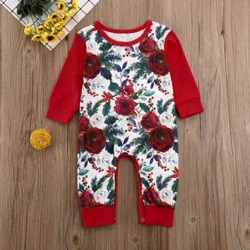 PUDCOCO Baby Dekleta Cvetlični Romper Obleka za Malčke Dolgimi Rokavi Jumpsuit Playsuit Oblačila 0-24M