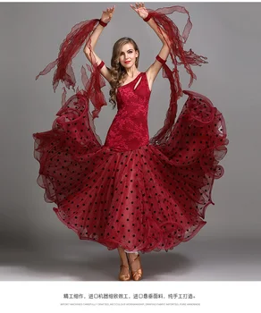 Rdeča Črna Moda Seksi Čipke Dvorana Plesno Obleko Za Ballroom Ples Tango Valček Španskega Flamenka Obleko Standard Dvorana Obleko