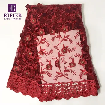 Rdeči Cvet Aplicirano Vezene Afriške francoski Neto Čipke Poroko Tkanina 3D Cvet Guipure Očesa Tkanina Za Ženske obleke Materiala