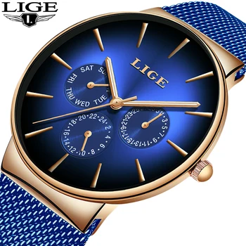 Relogio Masculino LIGE 2019 Modra Ura Mens Ure Top blagovne Znamke Luksuzni Priložnostne Očesa Pasu iz Nerjavečega Jekla Quartz uro Za Moške Reloj