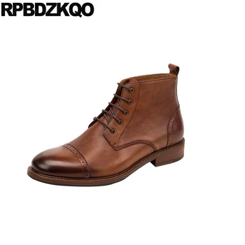 Retro gleženj škornji obleko brogue polno zrnasto oxford plus velikost formalno oblikovalec čevlji moški visoko kakovostnih ročno izdelanih rjava pravega usnja