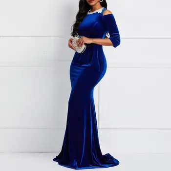 Royal Modra Večerne Obleke morska deklica Dolgo vestidos de fiesta de noche arabski Formalno Pol Rokavi Večerne Obleke Lady