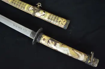 Ročno Japonski Meč Samurai Katana Trmast 1070/Damask Jekla Rezilo Vklesan Bakreni Plašč 6-506