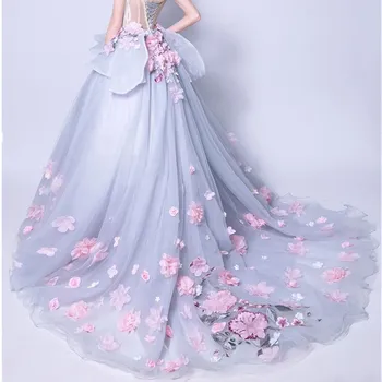 Ruthshen Luksuzni Večerne Obleke 2020 3D Cvetlični Ruffles Seksi Formalno Maturantski Halje S Kratkimi Rokavi Speicial Priložnost Obleke