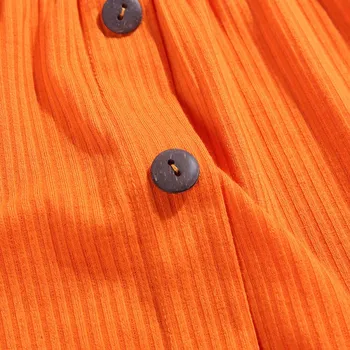 S-L Velikost Casual Sexy Slim Barva Gumb Dekoracijo Odrezana Vrhovi Moda Roman Off Ramo Ženske T-Shirt Črna Oranžna