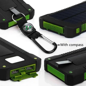 S solarnimi Moči Banke Nepremočljiva 2000 mAh Polnilnik USB, Dvojna Vrata, Zunanje Pametni telefon Z LED Luči Baterija Power Bank
