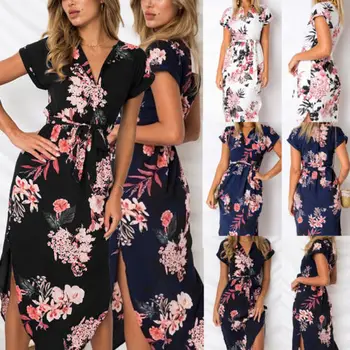 Seksi Obleka Ženska 2018 Nove Vroče Prodaje Poletje Cvjetnim Tiskanja Bardot Bodycon Večer Stranka Mini Obleka Plus Velikost