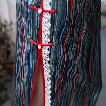 Shanghai Zgodba Umetno Svilo Kratek Rokav Kitajska Tradicionalna Oblačila Navpične Črte Cheongsam Dolgo Qipao 2 Barva