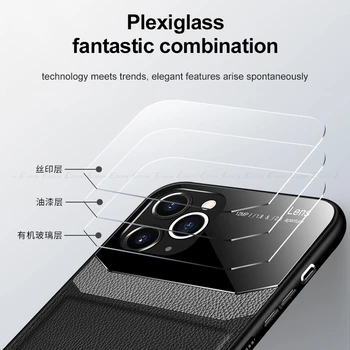Shockproof Primeru Za iPhone mini 12 11 Max Pro XS Max X XR 8 7 6 6S Plus SE 2020 Litchi Usnje Ogledalo, Steklo Hrbtni Pokrovček Telefona
