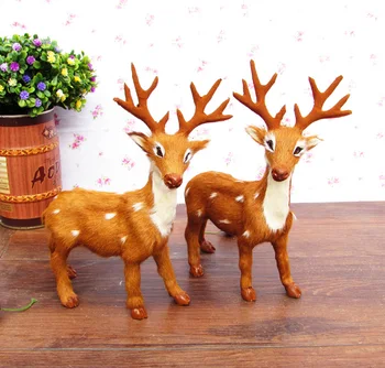 Simualtion jelena igrače, plastične& pravega krzna model o 15x20cm sika deers en par /2 kosa , doma dekoracijo Božič darilo w5774
