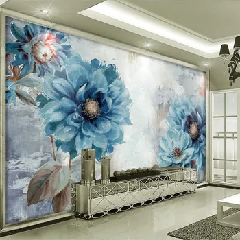 Skandinavski slog Evropske ročno poslikano oljna slika, modre rože steno dnevne sobe strokovno pripravo ozadje zidana