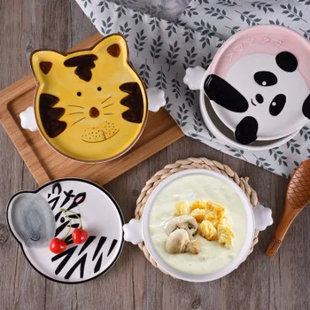 Sklede srčkan panda instant rezanci skledo s pokrovom Risanka dvojno uho keramični juha skledo Ustvarjalne Japonski slog namizna HJ69.6