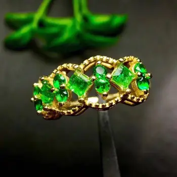 Smaragdni prstan Brezplačna dostava Naravne resnično emerald 925 sterling srebro gemstone