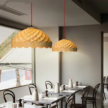 Sodobne Ustvarjalne Preprostih Lesenih Svetilke Obesek Luči Restavracija, Bar Kava Jedilnico Lesa Lampshade LED Viseče luç