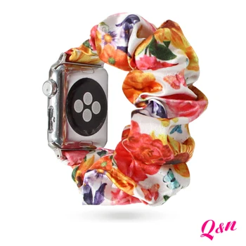 Sončnično Tiskanja Apple Watch Scrunchie Band,Scrunchies Band Za Apple Watch 38/40 mm 42/44 mm,Elastična Saten Tkanine Scrunchies band