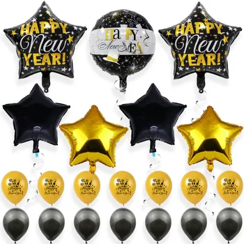 Srečno Novo Leto Stranka Dekoracijo 18 palčni Krog Star Folijo Napihljivi Balon Party Latex Balon Za Novo Leto, Božič Dom Dekor