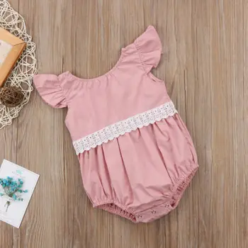 Srčkan Newborn Baby Dekle Trdna Čipke Cvetlični Romper Jmupsuit Sunsuit Obleke Obleke Nastavite 2020 Nova