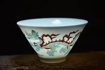 Starinsko Chinease MingDynasty porcelana skodelice,DOU CAI,Zmaj,Obrti,najboljšo zbirko&okras, Brezplačna dostava