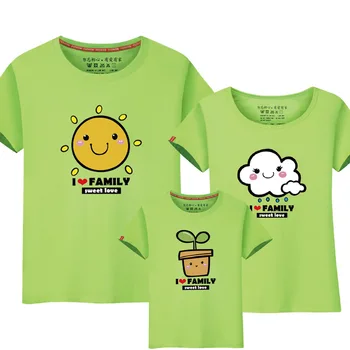 Starši-otrok, Spodbujanje Obleko Sundress Družino Novega Leta 2018 Tri Bombaž Pack Debelo Okrogle Ovratnik T-shirt Kratek Rokav