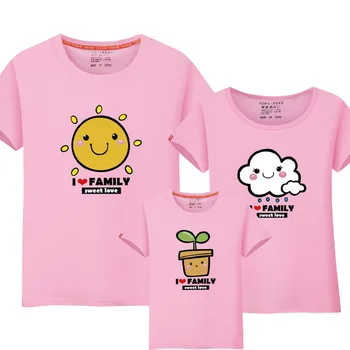 Starši-otrok, Spodbujanje Obleko Sundress Družino Novega Leta 2018 Tri Bombaž Pack Debelo Okrogle Ovratnik T-shirt Kratek Rokav