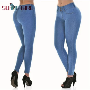 SUDIE Dekle Poletje seksi vitek, suh barva jeans, temno modra dve gumb zadrgo-oblikovane ženske hlače