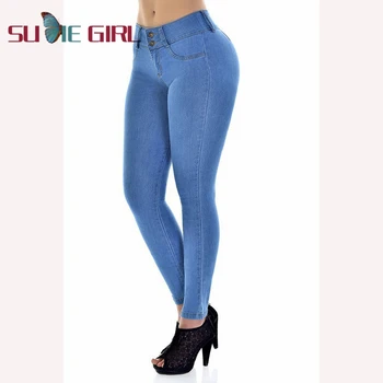 SUDIE Dekle Poletje seksi vitek, suh barva jeans, temno modra dve gumb zadrgo-oblikovane ženske hlače