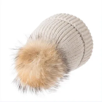 SUOGRY Zimske Kape Za Ženske Naravnega Krzna Pompom klobuk Tople Volne Slouchy Beanies Za Ženski Modni Skullies Lady Klobuki