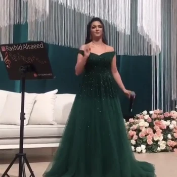 Superkimjo prom obleke zelena off ramo beaded sequins til dolžina tal večerne arabski 2019