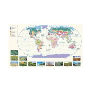 Svet Fizični Zemljevid Zložljive Non-woven Spray Slikarstvo Zemljevid z Vegetacijo Vrst Distribucijo Zemljevid za Office Izobraževanje Dekor