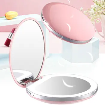 Svetlobna Mini Prenosni LED USB Polnjenje Make-up Ogledalo S Svetilko Make-up Dekle, ki Nosijo Krogu Majhno Ogledalo