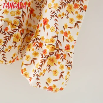 Tangada Pomlad Moda za Ženske, Rumeno Cvetje Tiskanja Mini Obleka tričetrt Rokav Urad Dame Oblačenja 7Y01