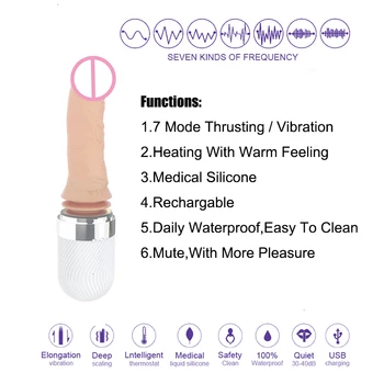 Thrusting Vibracije Ogrevanje Dildo, Vibrator Klitoris Stimulator Pralni USB, Baterije za Odrasle Izdelek Adult Sex Igrače Za Ženske