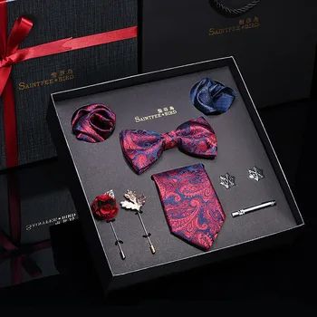 Tie + lok kravato + 2 kvadratni šal + corsage + broška + ovratnik posnetek + lisice osem-kos obleko poslovni moški formalno obleko lok kravato