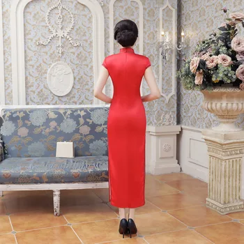 Tradicionalna Kitajska Dolgo Obleko za Ženske Rdeča Saten Cheongsam Sz S 3XL