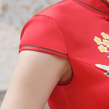 Tradicionalna Kitajska Dolgo Obleko za Ženske Rdeča Saten Cheongsam Sz S 3XL