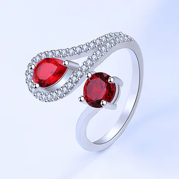 Trendy Obroči za Ženske 925 Srebro Nakit Geometrijske Oblike Ruby Safir Cirkon dragih kamnov Odpiranje Prst Poročni Prstan Posla
