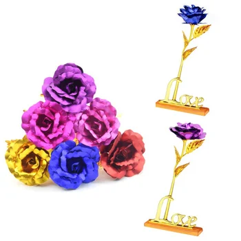 Umetni Večno Rose, Kreativni Romantično Valentinovo Rose Cvetje 24K Folijo Gold Rose z Osnovno Stranka Doma Dekor Cvetje