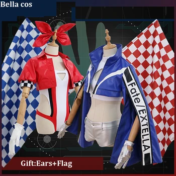 Usoda Grand Bi Nero Tamamo no Mae cosplay kostum seksi dirke obleke rdeče modro uniformo z zastava banner Karneval Anime oblačila